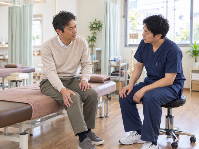 【症例紹介】信号無視のタクシーとの衝突後、首・腰・両肩・両膝の痛みで約2か月半通院した50代男性